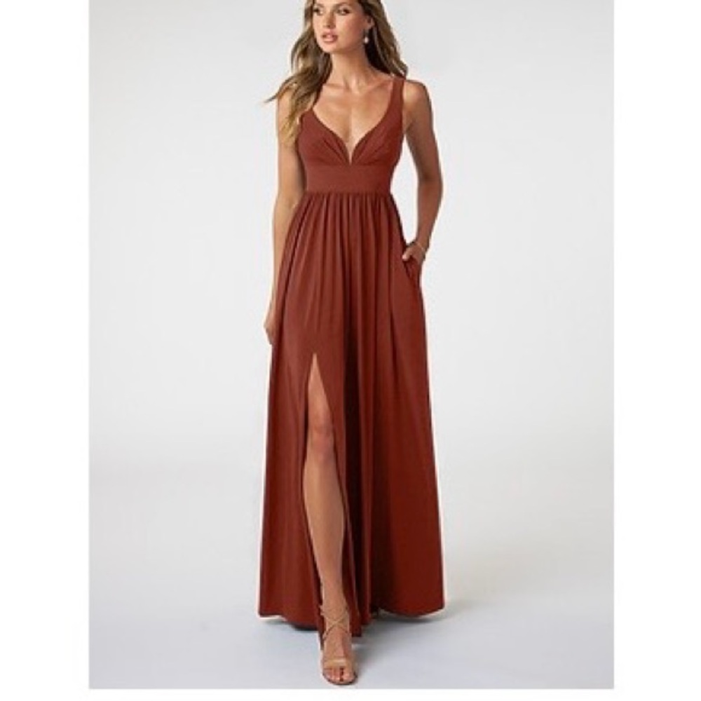Azazie Rust Maxi Dress with Front Slit